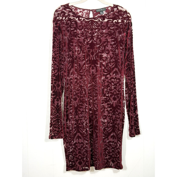 Forever 21 Velvet Burnout Burgundy Dress Sheer Stretch Vampire Whimsigoth 2X - Picture 1 of 10